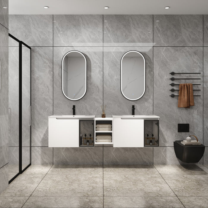 Wall Mounted Bathroom Vanity With Sink, Soft Close Doors, Cabinet & Half Door