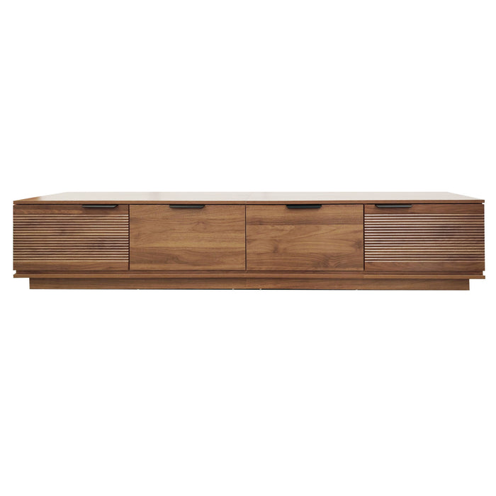 TV Stand, Entertainment Center & Fluted Door & Cable Management, Soft Closing Hinges - Walnut