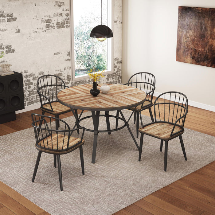 Contemporary Indoor Dining Set With Metal Legs, Birch, And Metal - Black / Natural