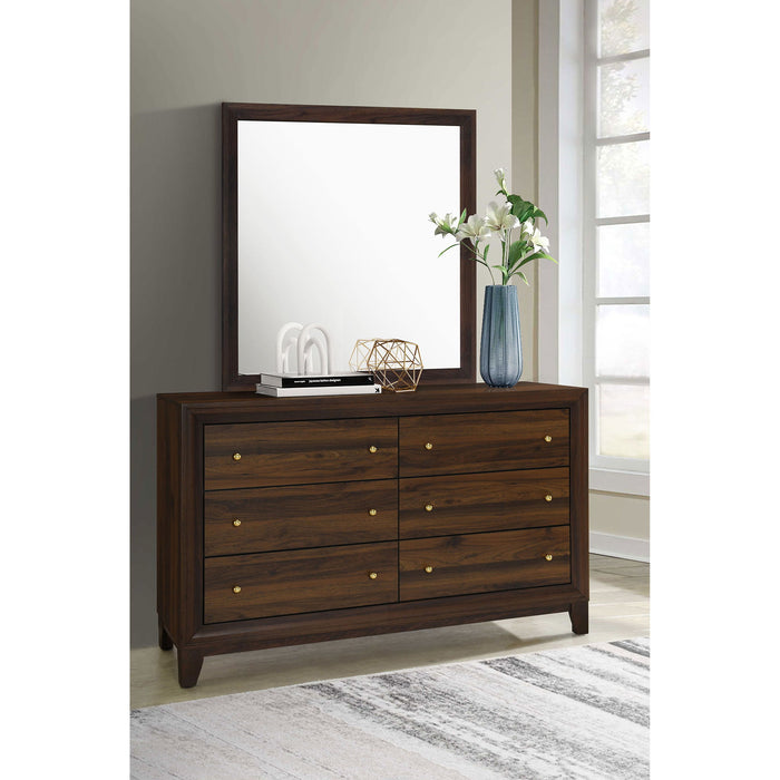 Anza - 6 Drawer Dresser With Mirro - Walnut
