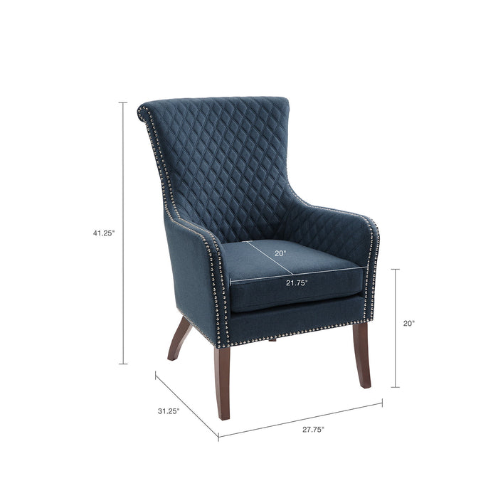Accent Chair With Quilted Back And Silver Studs - Dark Blue