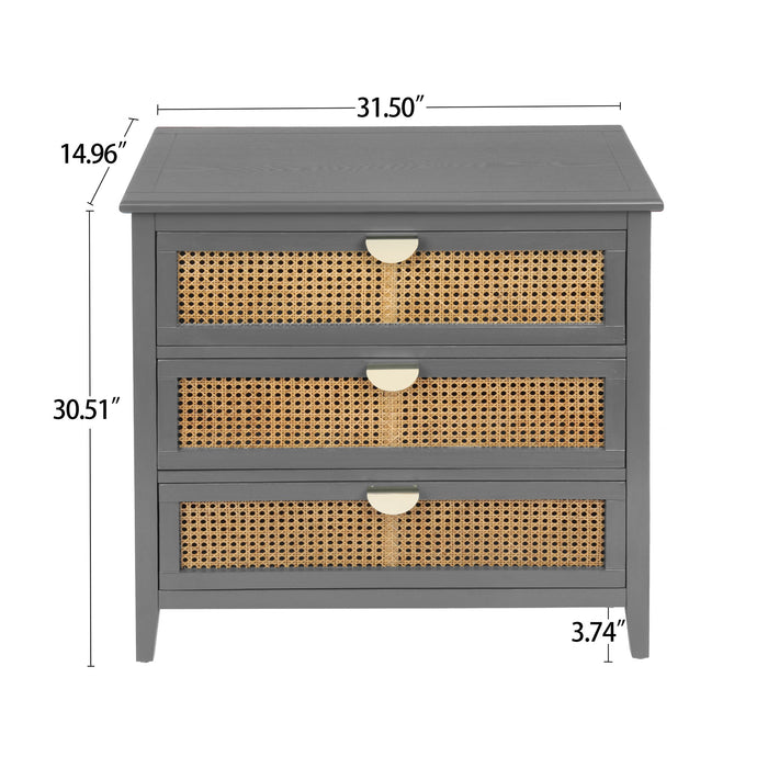 3 Drawer Cabinet, Natural Rattan, American Furniture