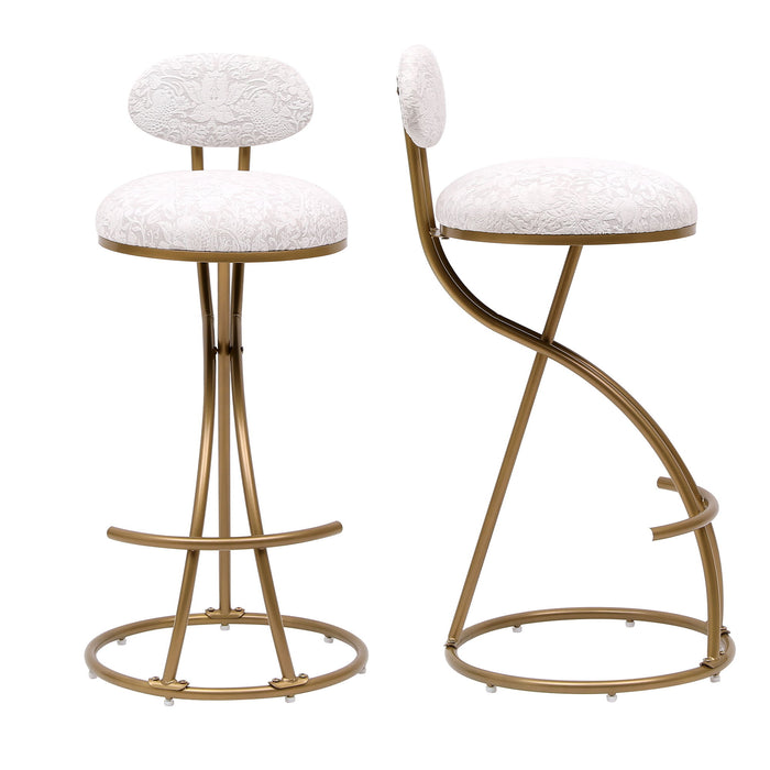 Round Print Bar Stools Upholstered Chairs For Kitchen (Set of 2)