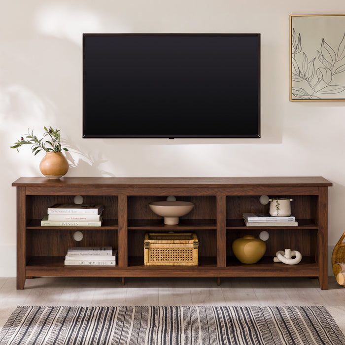 Aglow - 3 Shelf Open Storage 70" TV Stand For 80" TVs - Dark Walnut