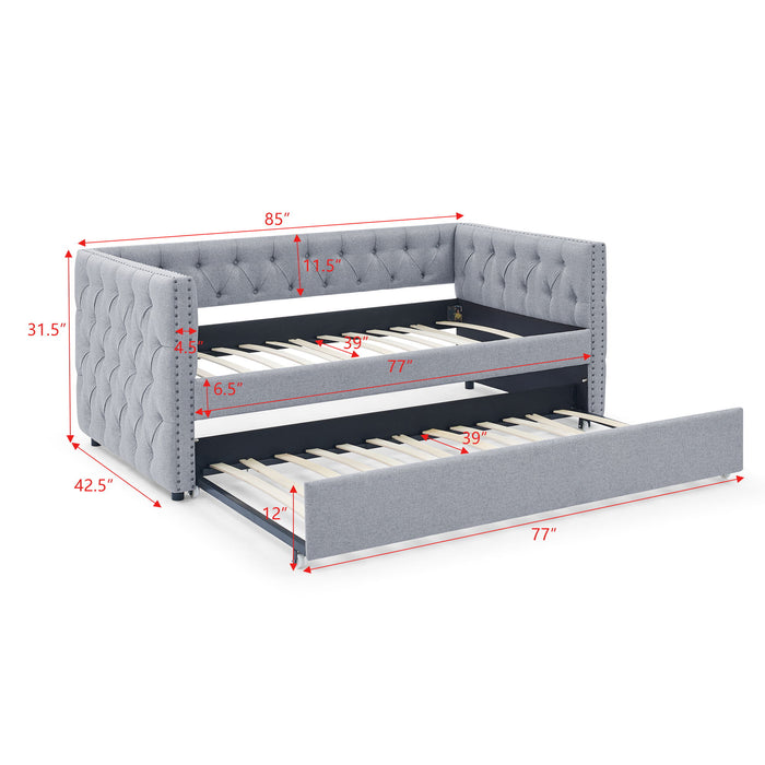 Inspired Upholstered Daybed With Trundle, Button Tufted