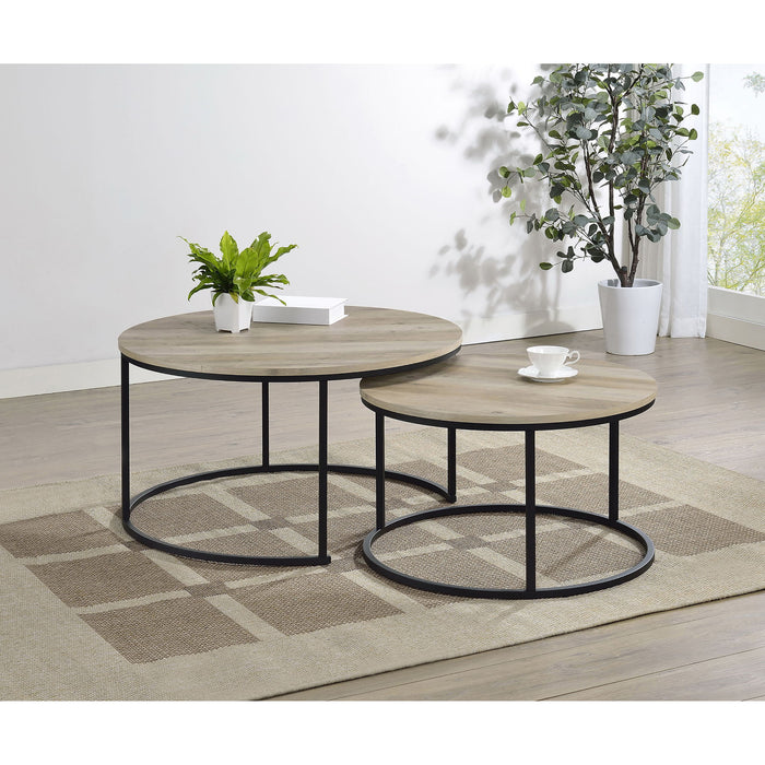 Arrize - 2 Piece Round Nesting Coffee Table Set - Pine Wood