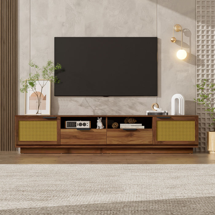 TV Stand With 2 Drawers And Open Shelving - Walnut