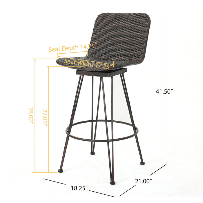 Outdoor Rattan Barstools With Black Brush Copper Iron Frame (Set of 2) - Multi Brown