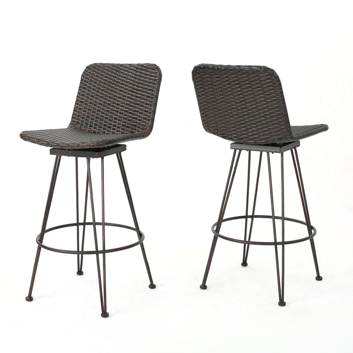 Outdoor Rattan Barstools With Black Brush Copper Iron Frame (Set of 2) - Multi Brown