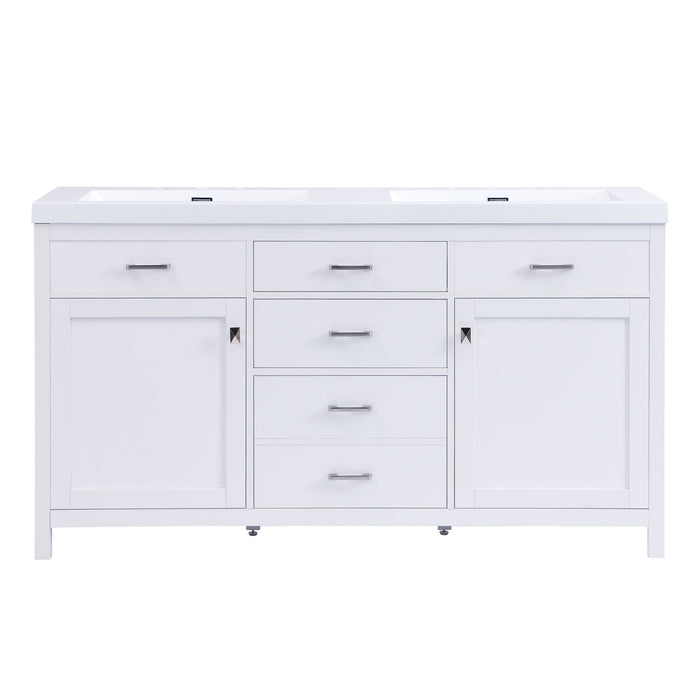 Double Sink Bathroom Vanity With Top, Soft Closing Doors & Drawers, Tip Out Drawer, 2 Cabinet Doors, Adjustable Shelf - White