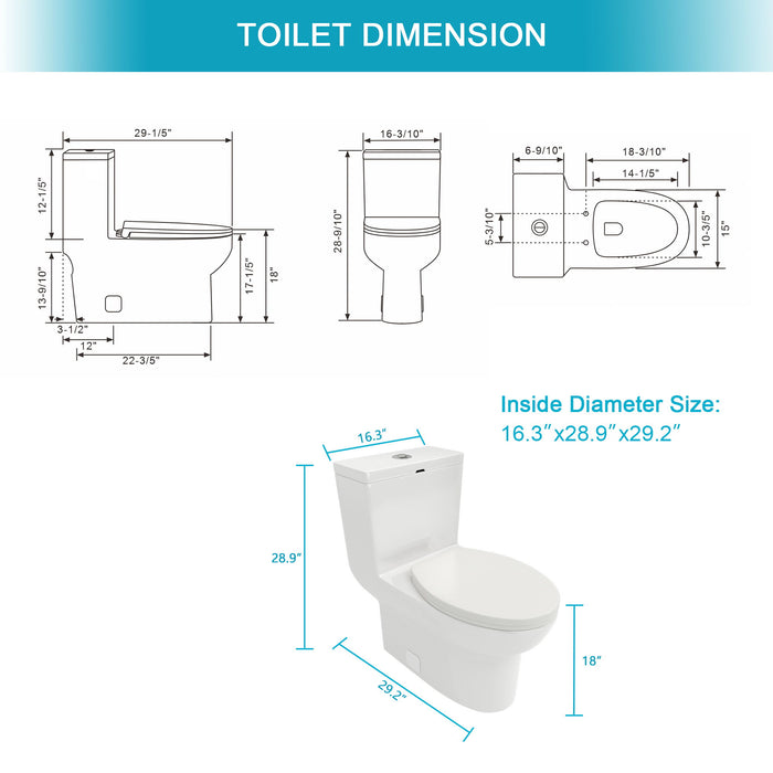 1 Piece Toilet & Dual Flush, Soft Closing Seat - White