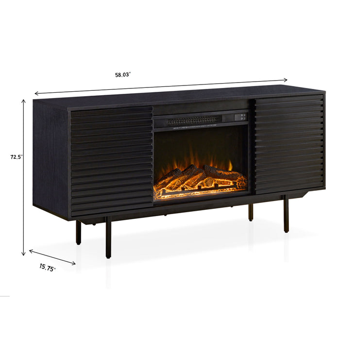 Oak Board Cabinet, The Middle Layer Board On Both Sides Of The Cabinet Can Be Adjusted, The Furnace Is Embedded In The Middle Grid With The Remote Control