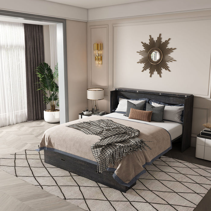 Murphy Bed With Storage Drawers And Charging Cabinet, Foldable Panels, Swivel Wheels