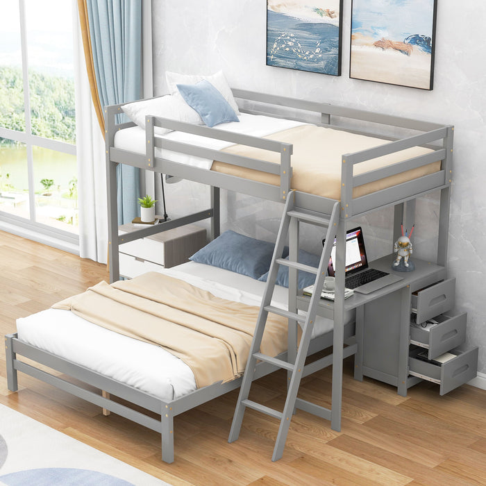 Bunk Bed With Built In Desk And 3 Drawers
