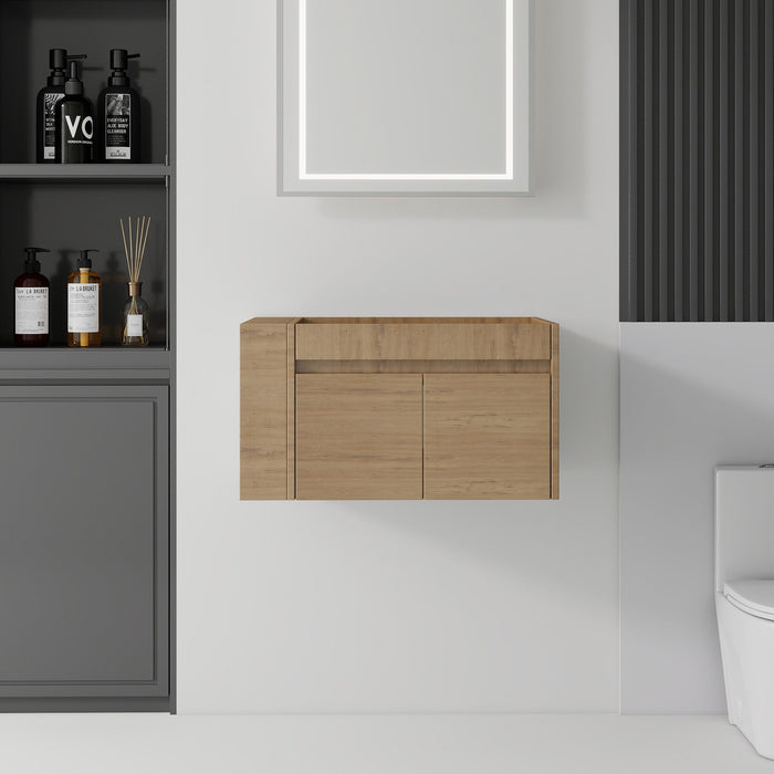 Floating Bathroom Vanity Cabinet, Soft Close Double Drawers, Open Side Storage, Wall Mounted, Cabinet Only