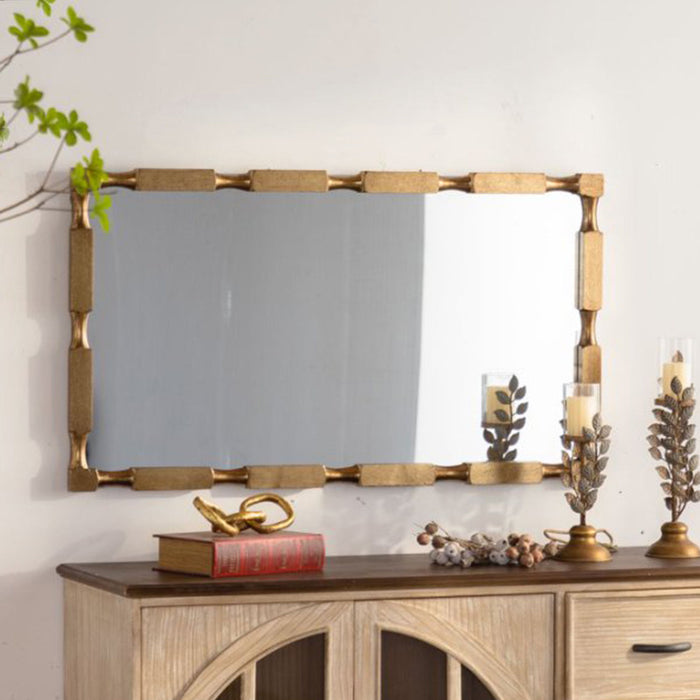 Rectangular Wall Mirror With Frame For Living Room - Gold