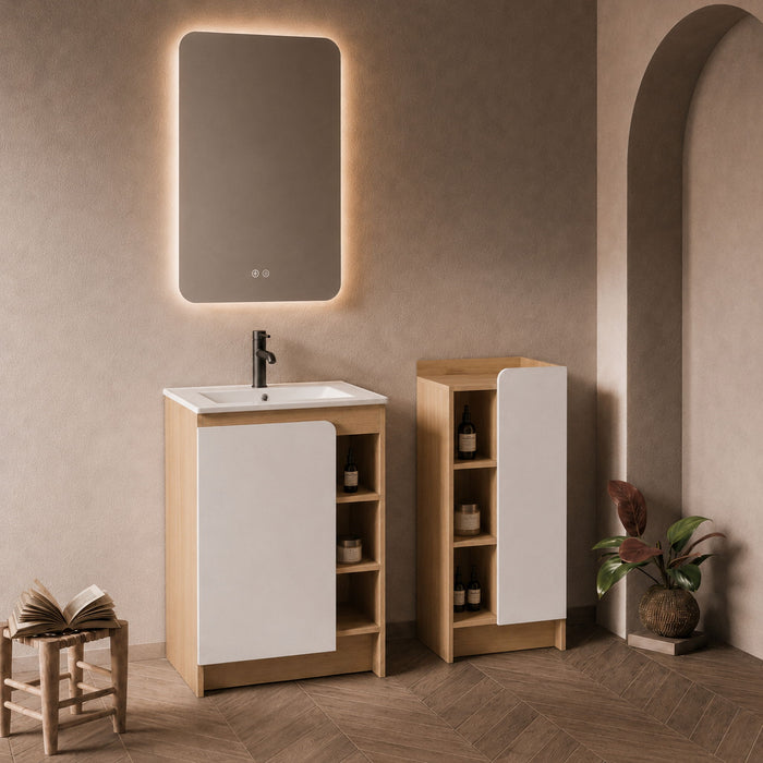 24" Bathroom Vanity With Sink & Side Cabinet, Vanity Set With Thin Edge Sink & Interchangeable Door Panels, Bathroom Storage - Black / Light Oak / White