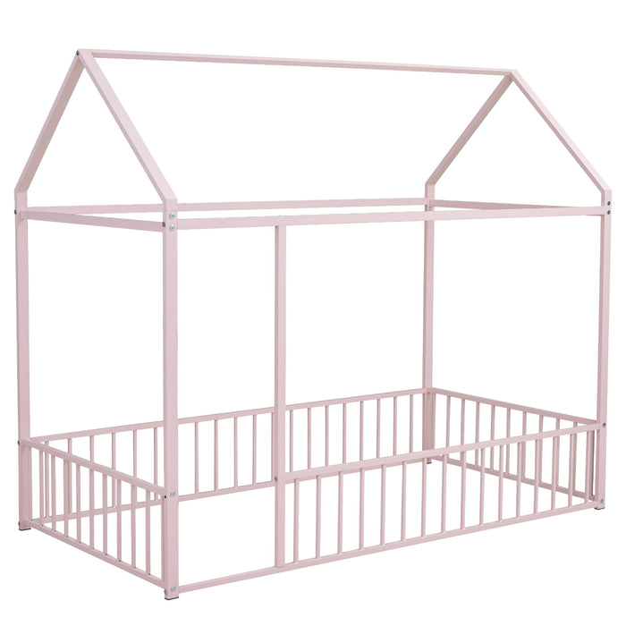 Metal Bed House Bed Frame With Fence