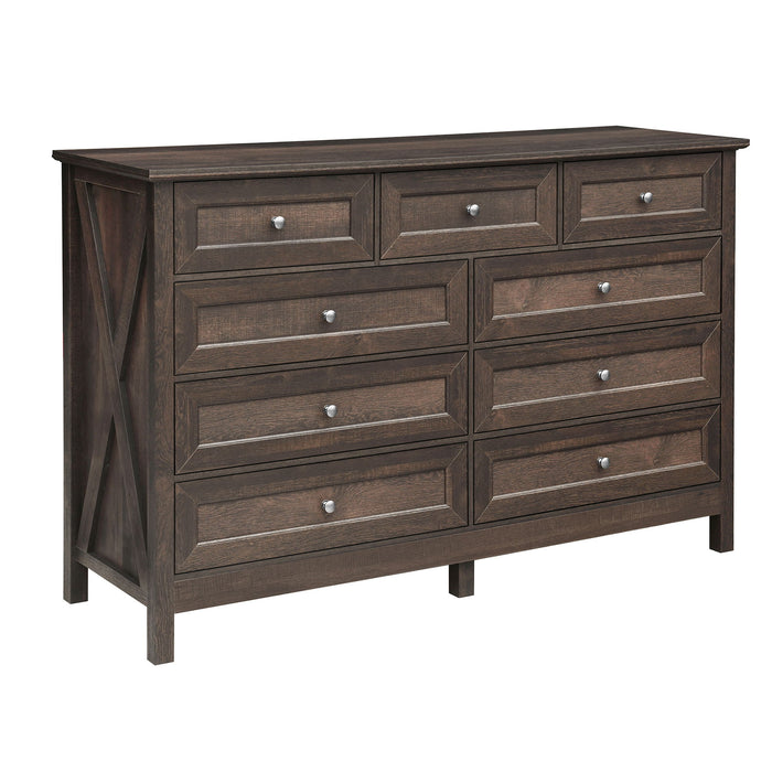 Rustic Storage Dresser With 9 Drawers And Silver Handle