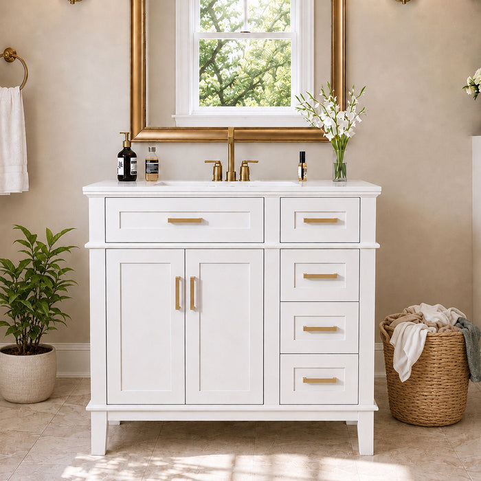 Modern Bathroom Vanity With Sink, Soft Close Doors, 4 Storage Drawers