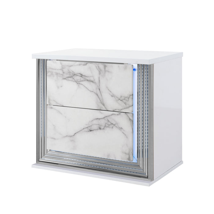 Moon - Marble Nightstand With LED - White