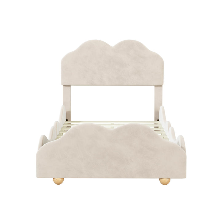 Upholstered Platform Bed With Cloud Shaped Board