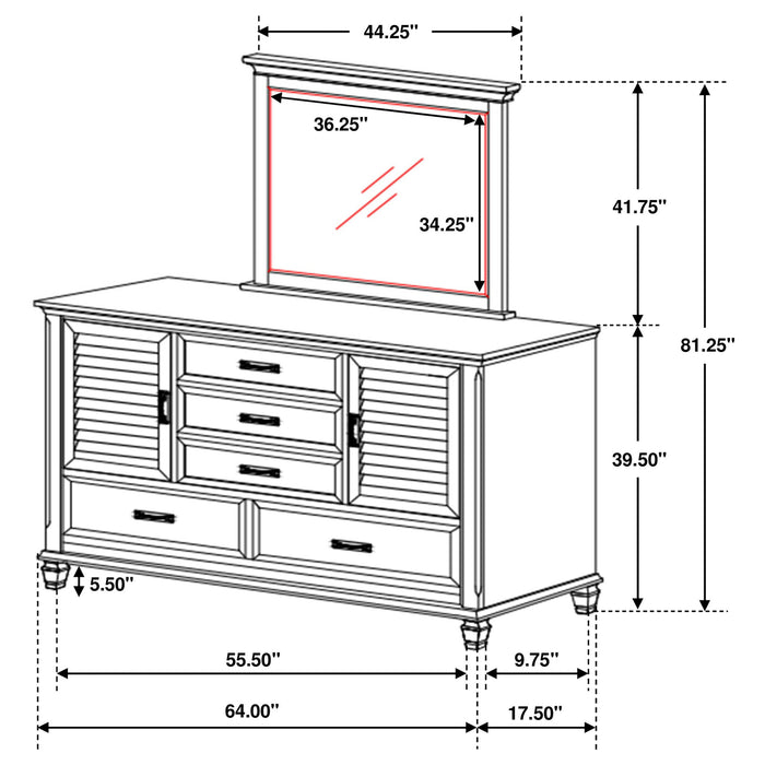 Lockeford - 5 Drawer Dresser With Mirror - White