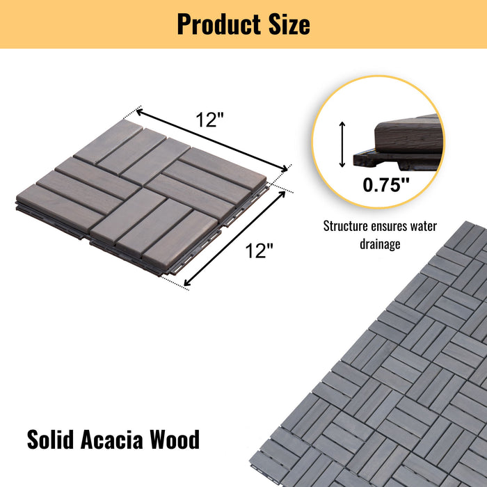 Acacia Wood Interlocking Deck Tiles Checker Pattern For Outdoor Flooring