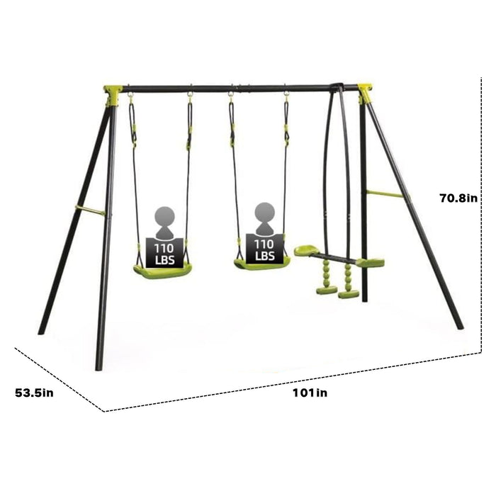 Xns008 Interesting Triple Children Metal Safe Swing Set 440Lbs For Outdoor Playground Three Seat Swing For Age 3+ - Green / Black