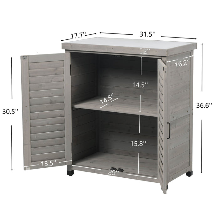 Potting Bench With Storage Cabinet And Metal Table Top For Outdoor