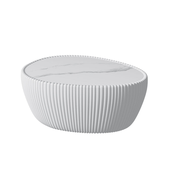 Goose Egg Shape Coffee Table For Living Room - White Pu