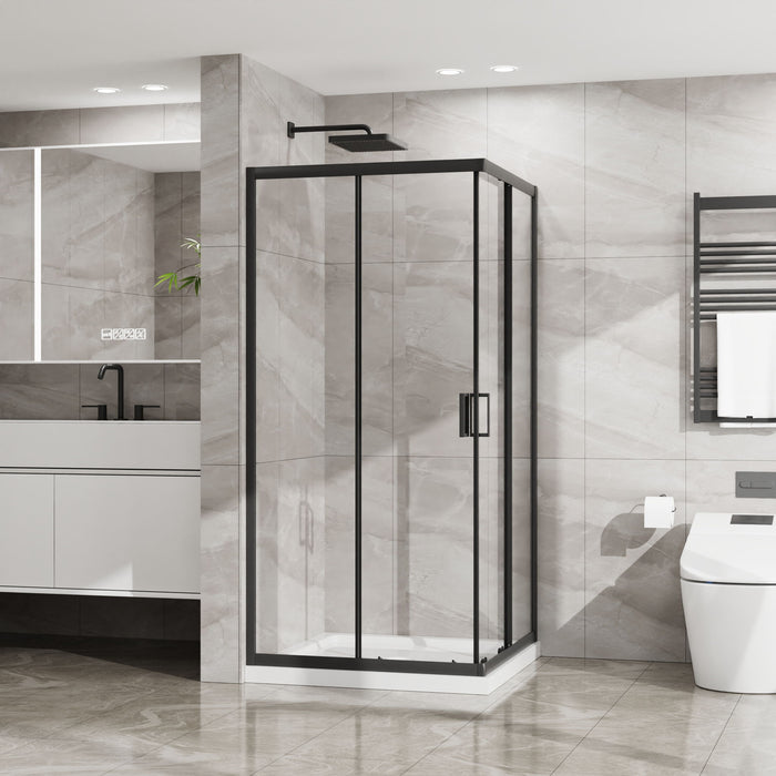 Corner Shower Door, Sliding Shower Enclosure - Matte Black