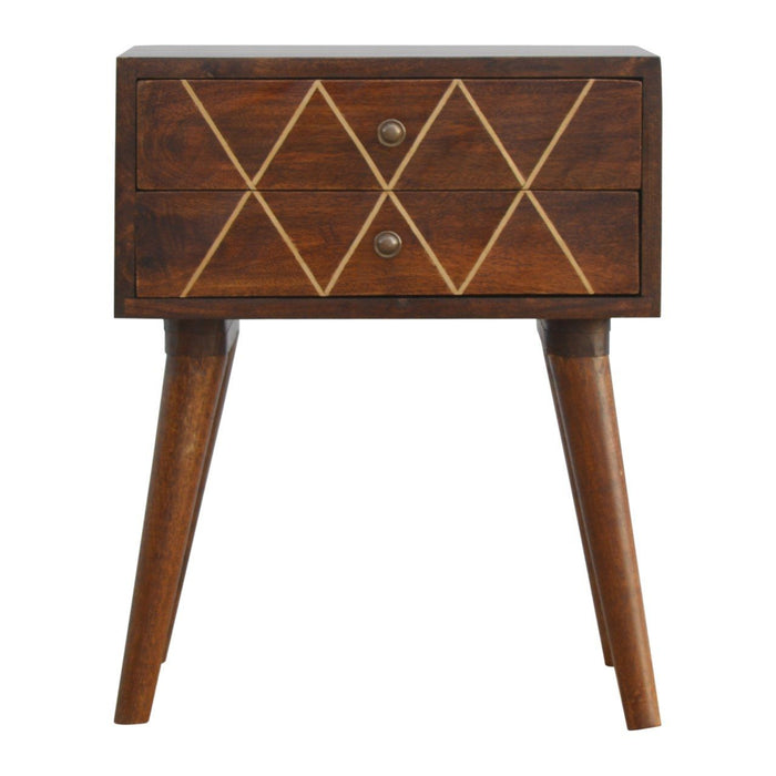 Inlay Geo Brass Bedside Table - Chestnut