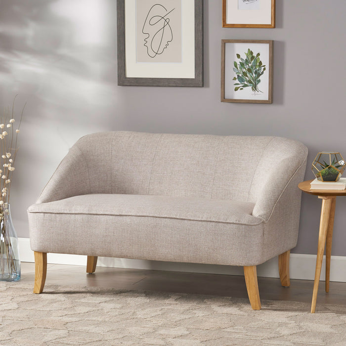 Modern Fabric Loveseat With Sloped Armrests For Living Room - Beige