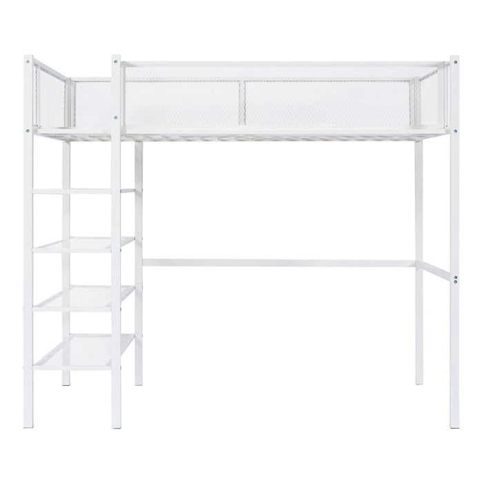 Loft Bed With 4 Tier Shelves And Storage