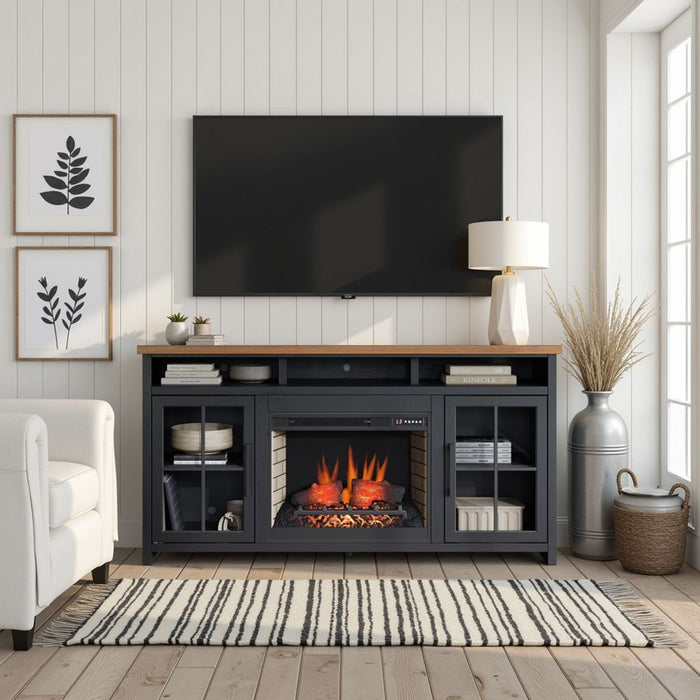 Fireplace TV Stand Console For TVs Up To 85" - Black / Whiskey
