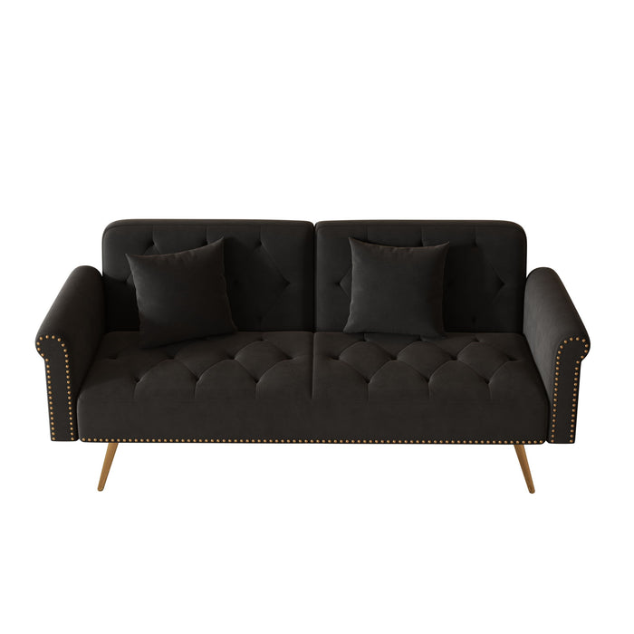 Luxurious Sofa Bed With Nail Head Trim And Matching Pillow