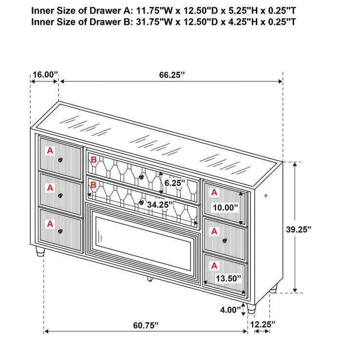 Mika - 8 Drawer LED Fireplace Dresser