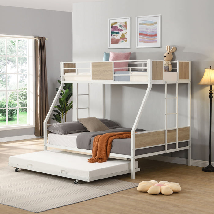 Modern Metal Bunk Bed With Side Ladders And Guardrail