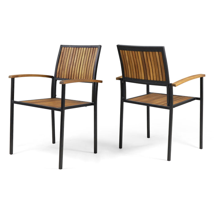 Vermilion - Outdoor Dining Chair With Vertical Slat And Wooden Arm