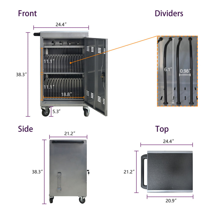 Mobile Charging Cart Station For Chromebook, Tablet And Laptop Computer With Power Strip Included