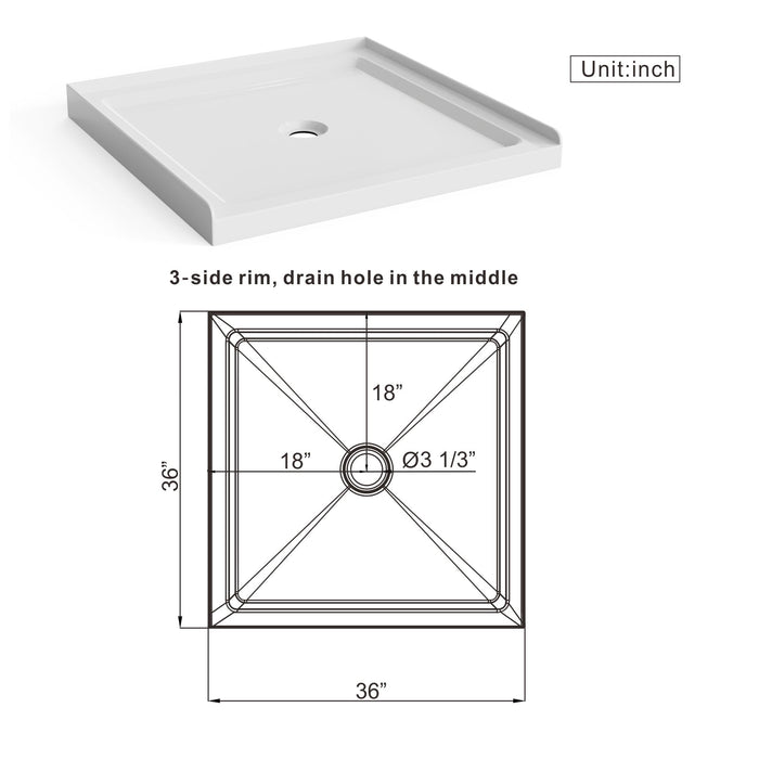 Goodyo - Centered Drain Shower With 3-Side Tile Flanges - White