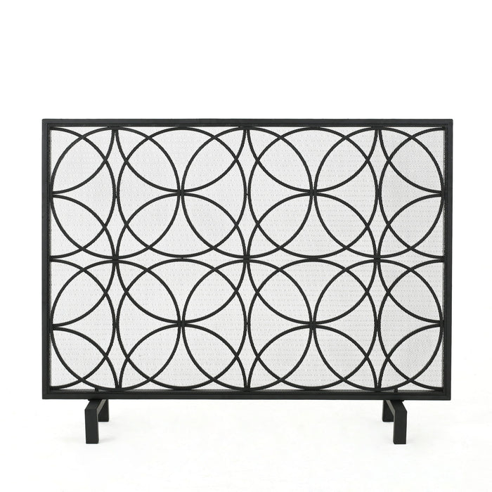 Thayer - Single Panel Iron Fireplace Screen With Geometric Design