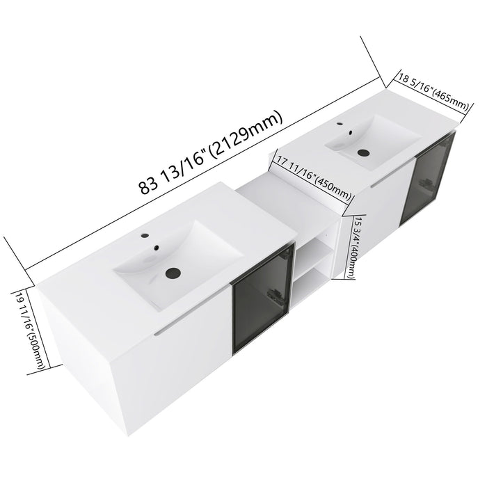 Wall Mounted Bathroom Vanity With Sink, Soft Close Doors, Cabinet & Half Door