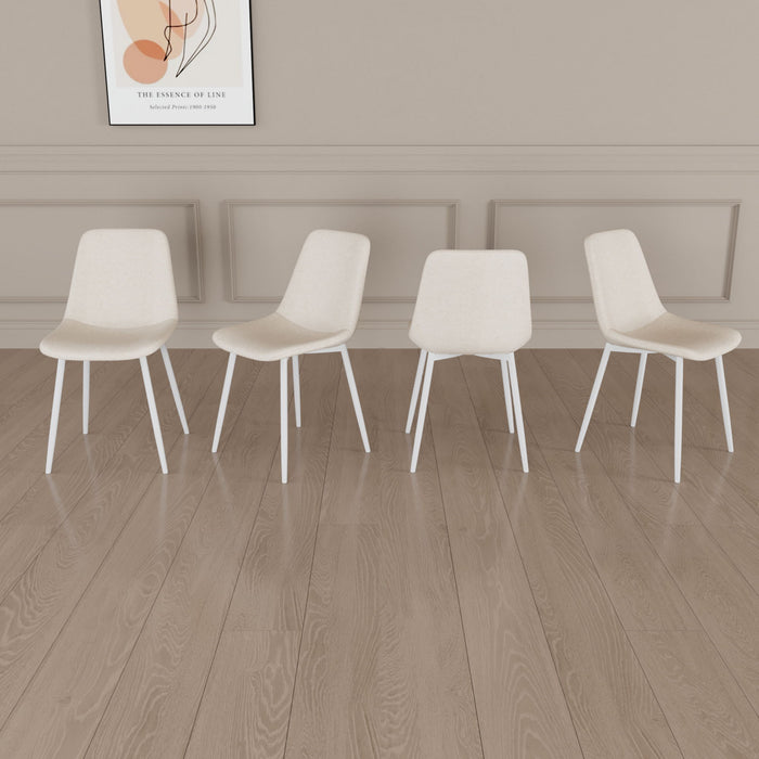 Modern Kitchen Dining Chairs (Set of 4) With Linen Padding And Sturdy Metal Legs - Beige