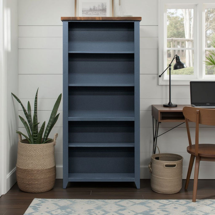 5 Shelf Bookcase - Blue Denim / Whiskey
