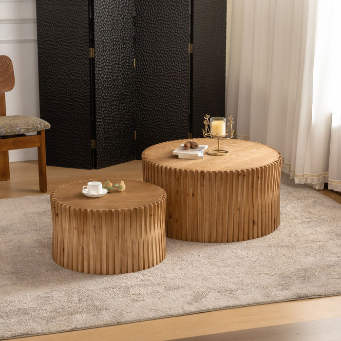 Cylindrical Coffee Table With Vertical Texture Relief