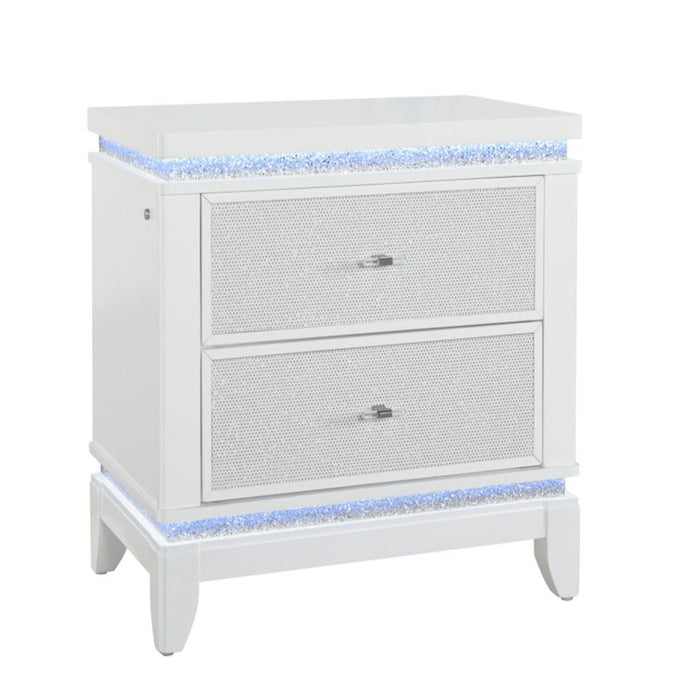 Adalid - Nightstand With Glittered Drawer Front And LED Lighting - White