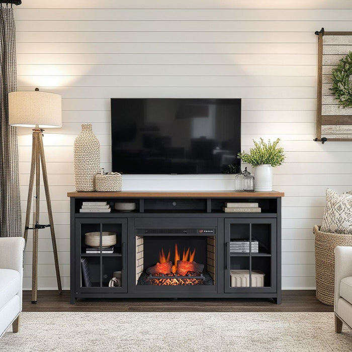 Fireplace TV Stand Console For TVs Up To 85" - Black / Whiskey
