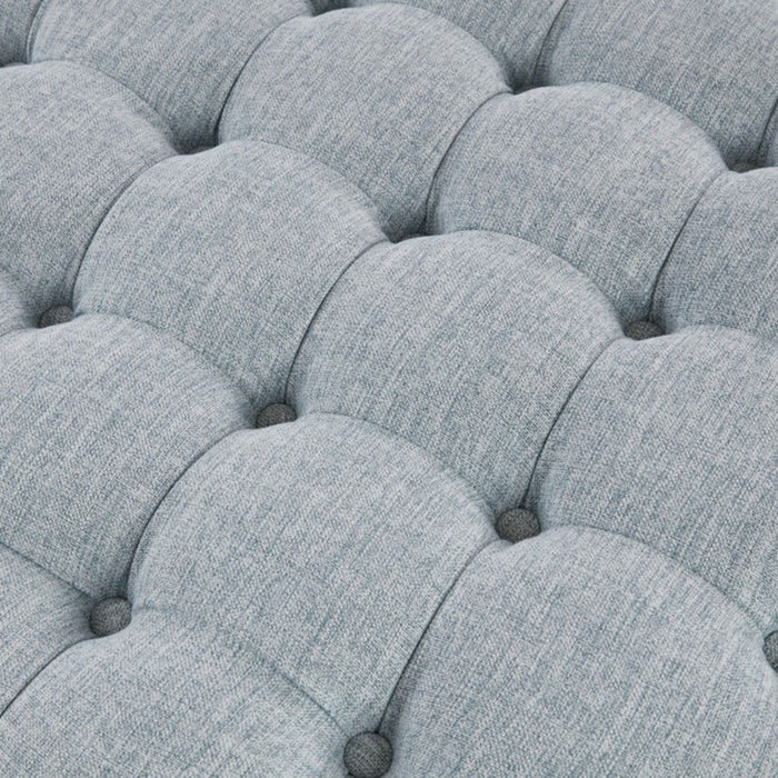Skirted Tufted Round Ottoman With Button Top - Gray